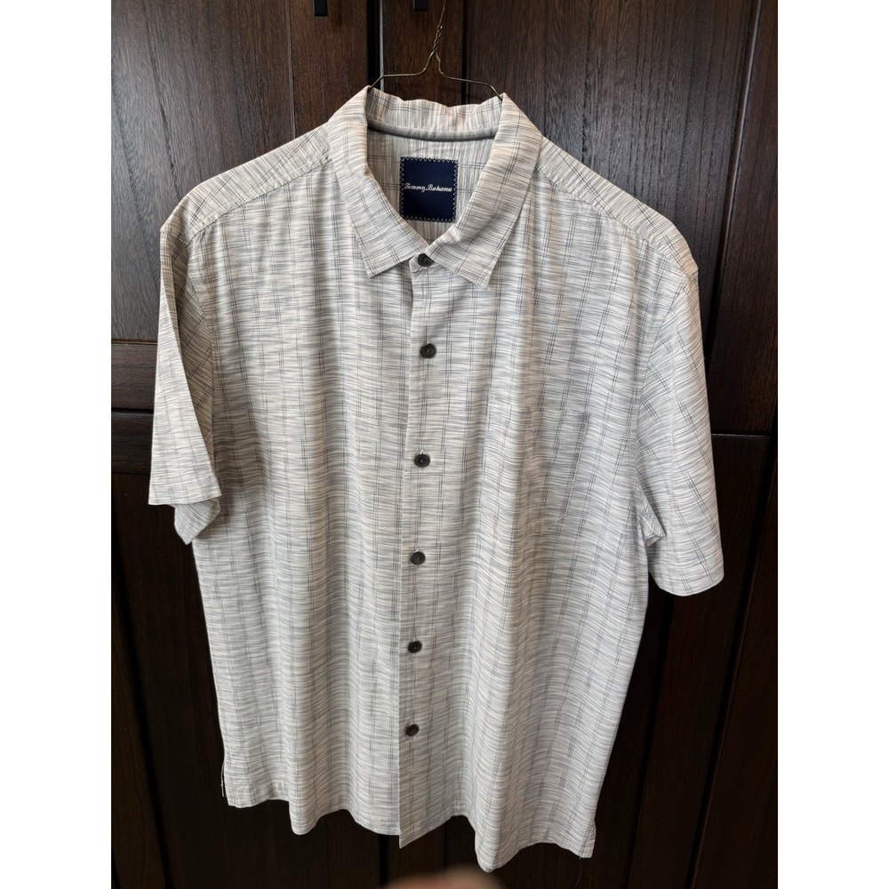 Tommy Bahama Silk‎ Camp Shirt Size XL Tan Short Sleeve Button Down